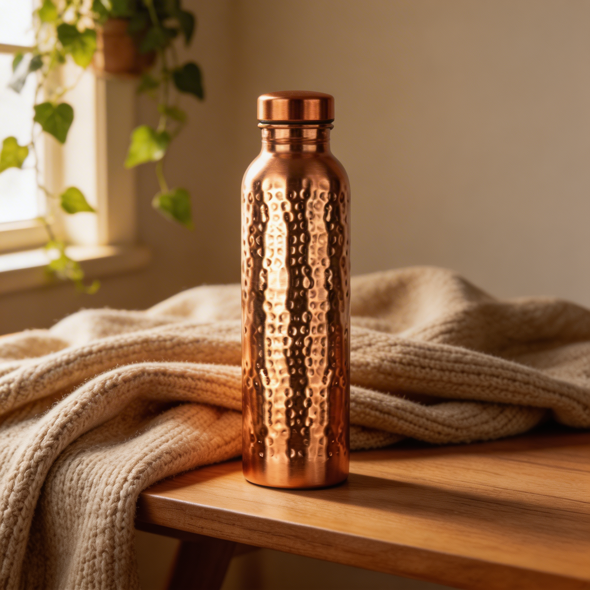 Hammered Pure Copper Water Bottle 950ml